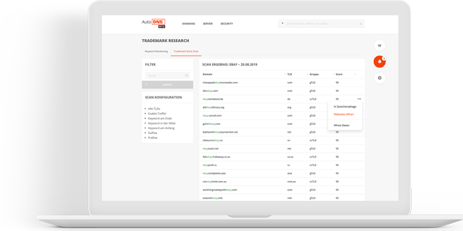 Trademark Research in AutoDNS