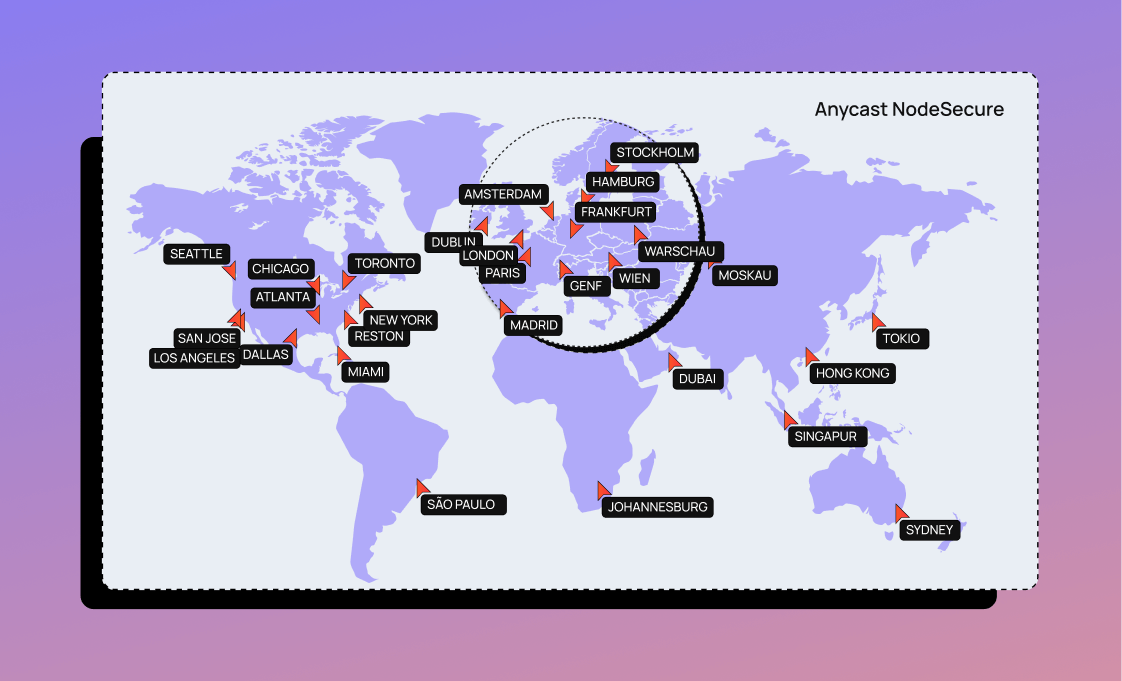 Image for Anycast Nodeservice - world map with name server locations